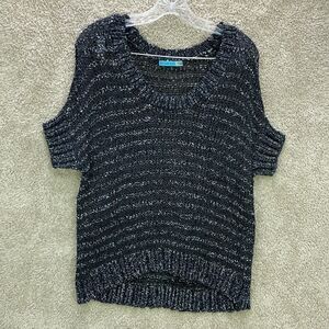 Alice + Olivia Open Mixed Knit Chunky Sweater Short Sleeve Top Size Small S
